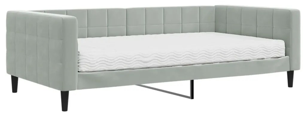 világosszürke bársony kanapéágy matraccal 100 x 200 cm