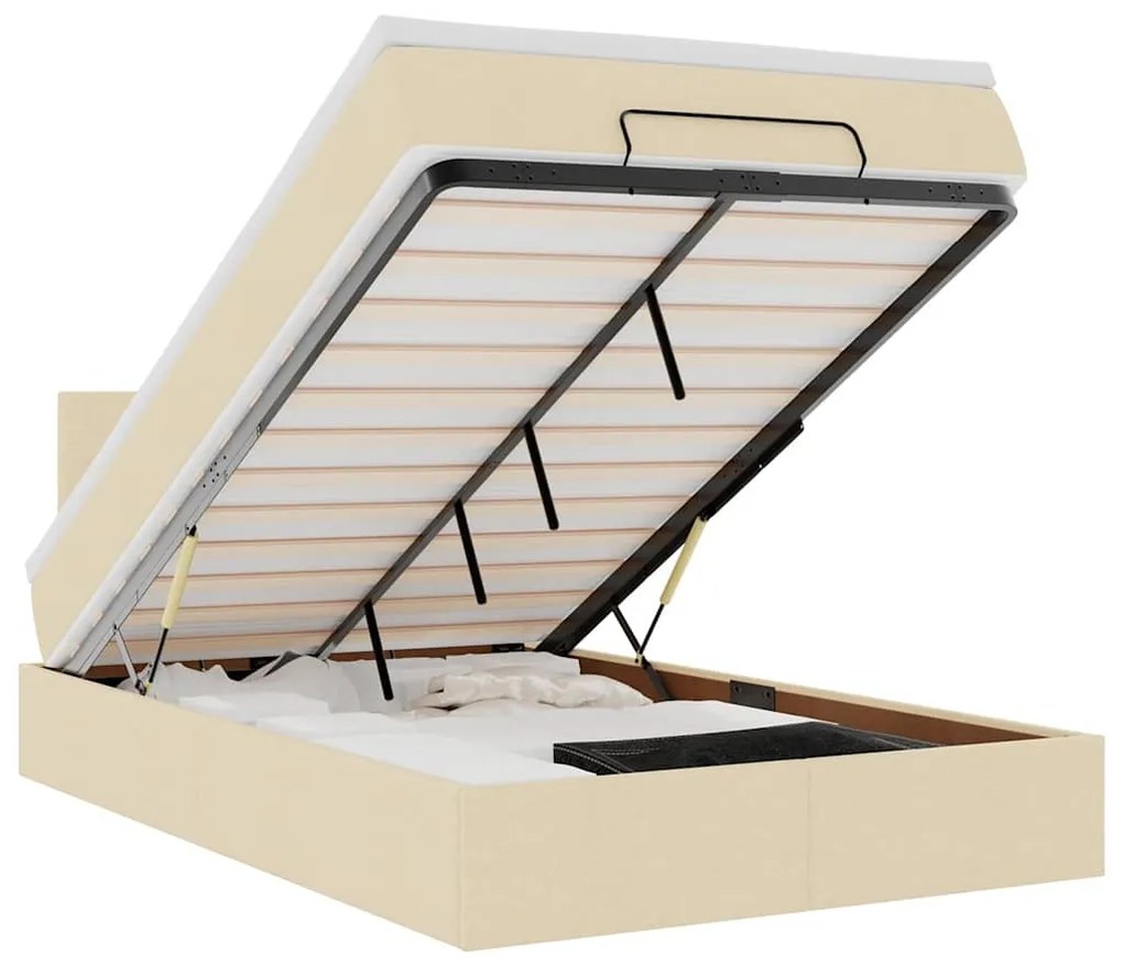 krémszínű szövet ottomán ágy matraccal &amp; LED-ek 120x190cm