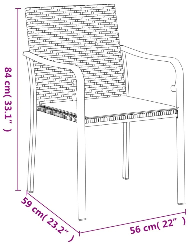 2 db fekete polyrattan kerti szék párnával 56 x 59 x 84 cm