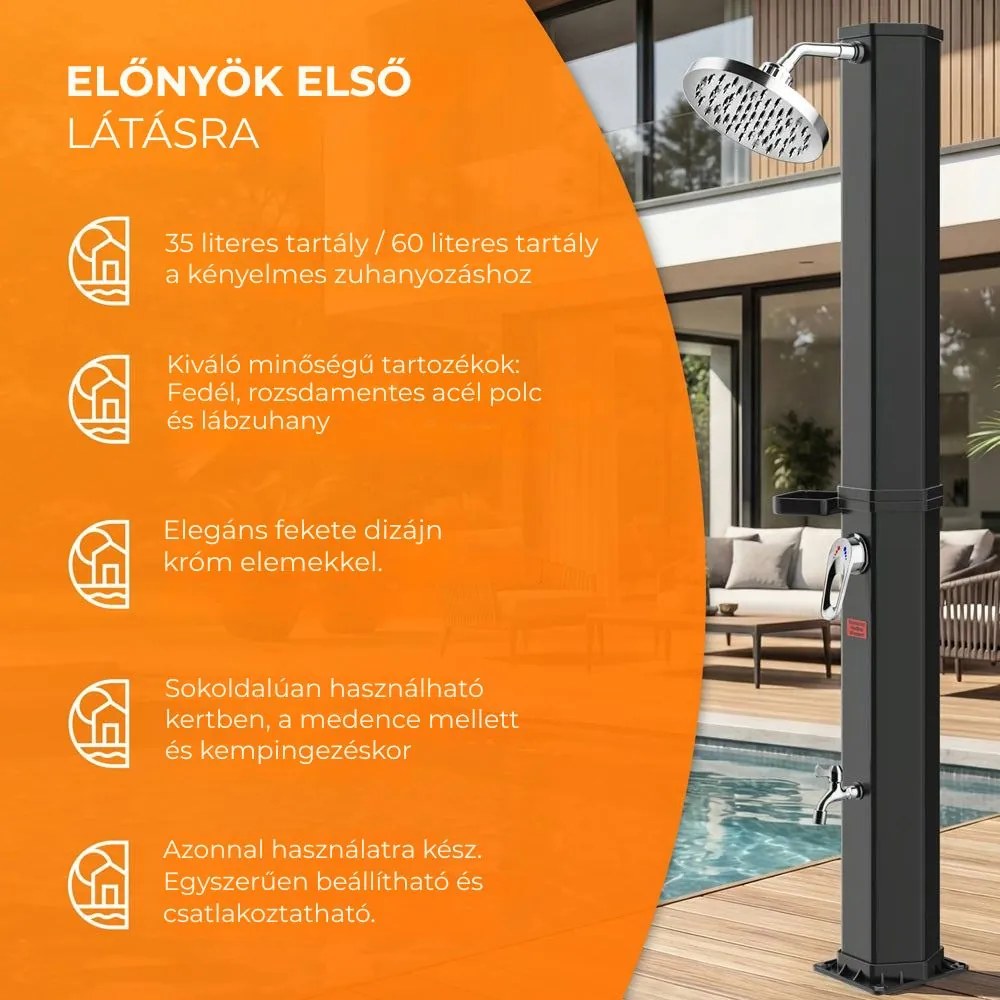 HAVANA szolár zuhany fedéllel, 60 l, fekete Casaria