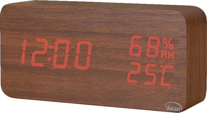 Óra Ébresztőóra Elektronikus Led Fa Álló – Dátum Hőmérő Higrométer