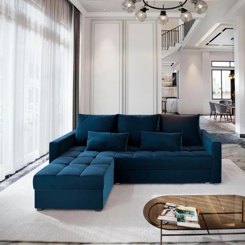 Sötétkék kihúzható sarokkanapé ZENOVA 220 x 140 cm, kétoldalas