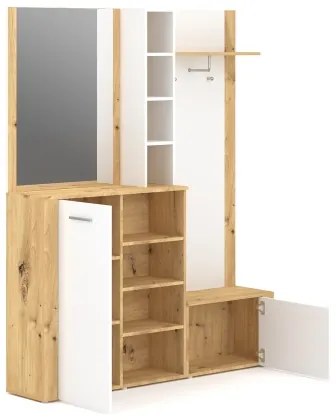 Előszobafal tükörrel KEVIN barna/fehér