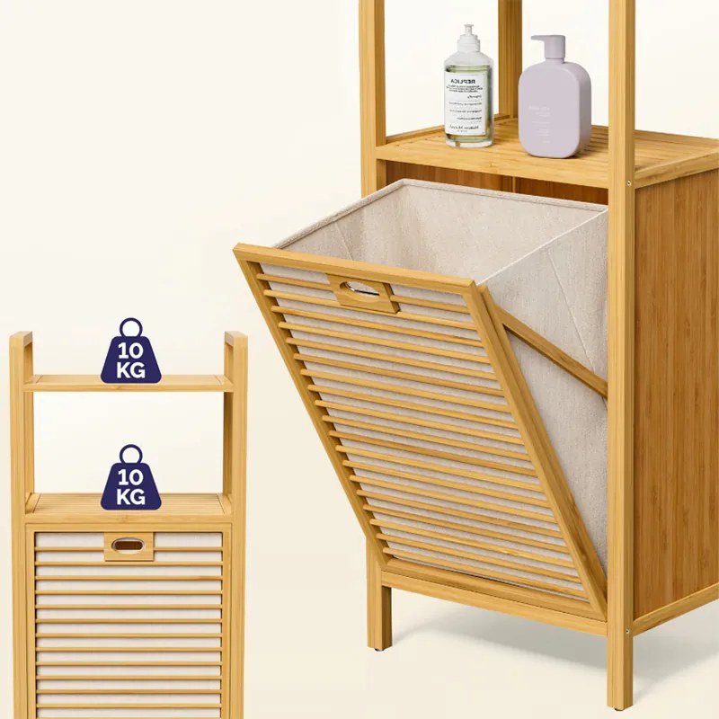 Bambusz polc 36 literes billenő szennyeskosárral - 95 x 40 x 30 cm