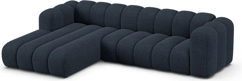 Sötétkék zsenília sarokkanapé (bal oldali-heverő résszel) Lupine – Micadoni