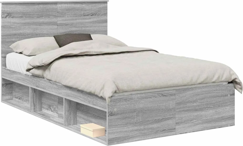 vidaXL Ágykeret fejtámlával Szürke Sonoma 120 x 190 cm Tömör fenyőfa