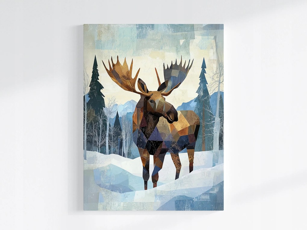 Vászonkép Canvas Grafika Geometria Szarvas Mozaik Tél Hó Erdő 75x100