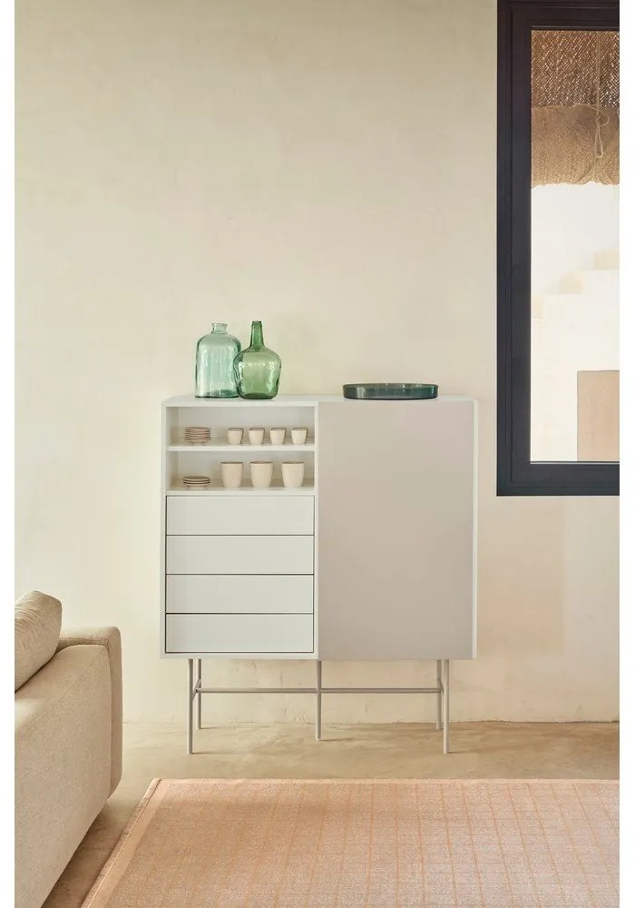 Bézs-krémszínű magas komód tolóajtóval 120x140 cm Nube – Teulat