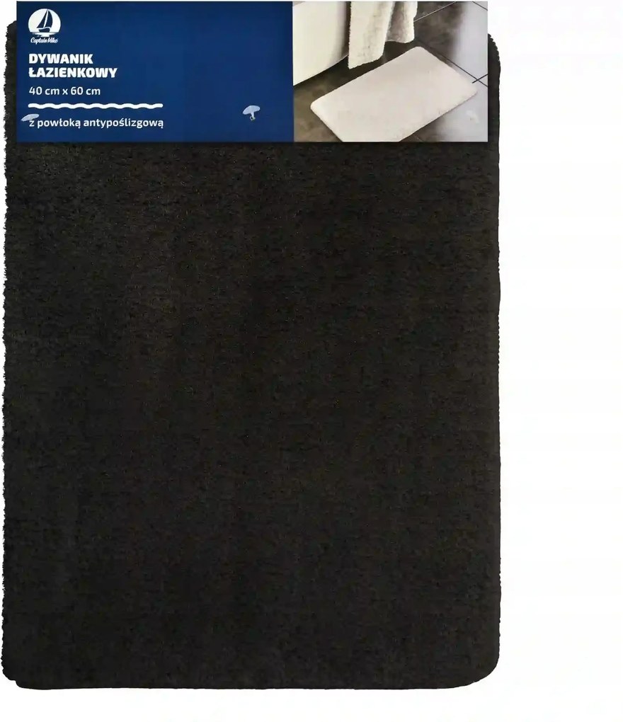 Fürdőszobaszőnyeg csúszásgátló bevonattal fekete 800 Gsm 40x60cm