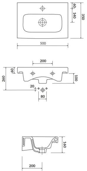 Cersanit K116-008 - MODUO SLIM 35x50 cm beépíthető mosdó, kerámia, fényes fehér