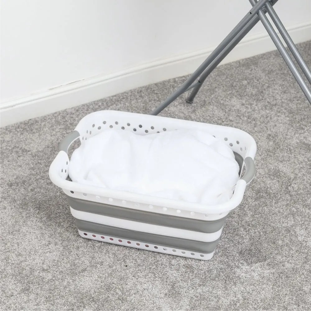 Fehér-szürke műanyag szennyeskosár 40 l - Addis