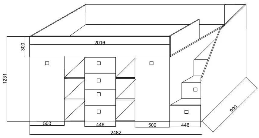 Kombinált gyerekágy 90 cm Kesa 3 (beton + wotan tölgy) (J). 1085827