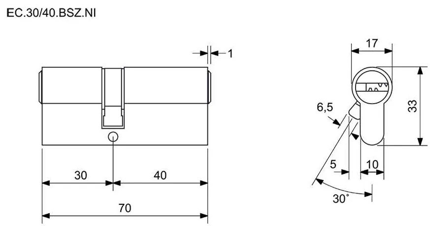 Építőbetét EC 30/40.BSZ átmenő csatlakozóval, nikkel