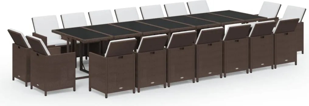 vidaXL 19 részes barna polyrattan kerti étkezőgarnitúra párnákkal