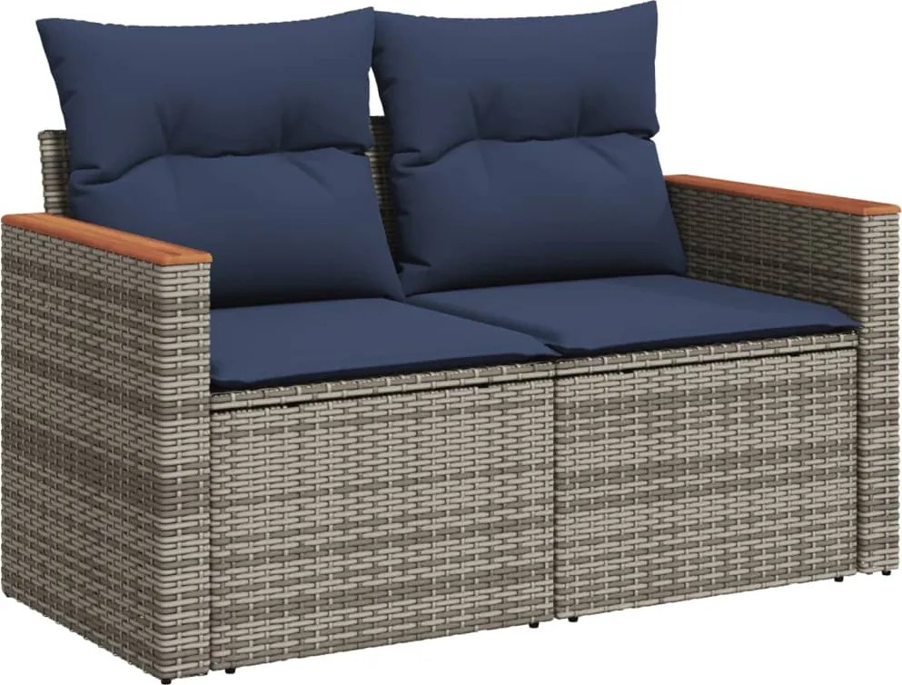 vidaXL kétszemélyes szürke polyrattan kerti kanapé párnákkal