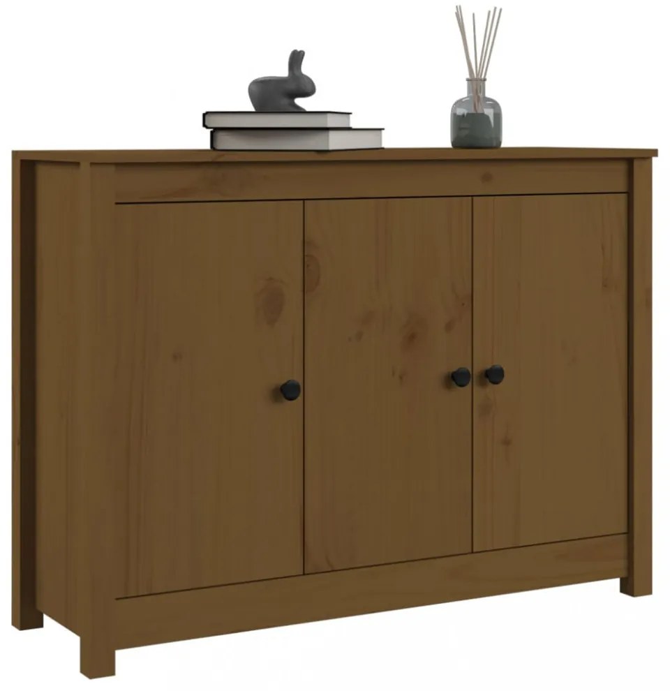 mézbarna tömör fenyőfa tálalószekrény 100 x 35 x 74 cm