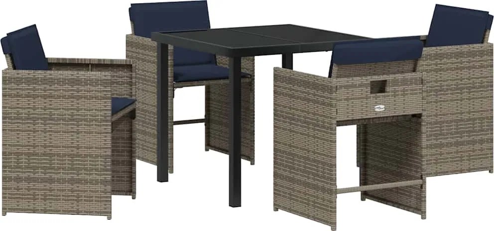 vidaXL Kert étkező szett párnával 5 pcs Szürke polirattan
