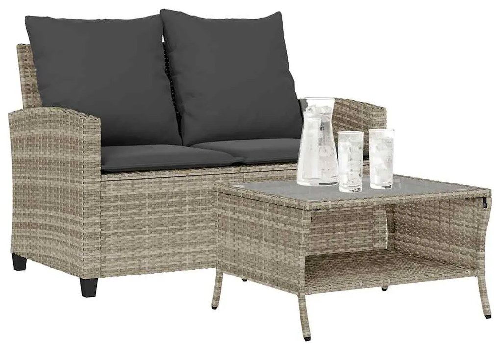 2 személyes polyrattan kerti kanapé asztallal&amp;párnával