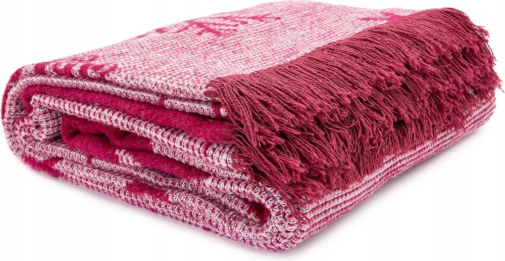 Akril pamut takaró 150x200 Karácsonyi bordó rénszarvasok