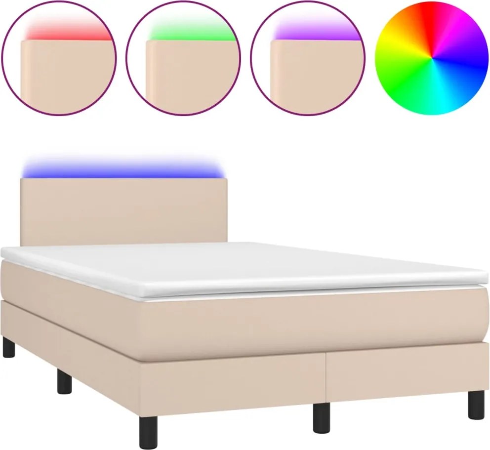 vidaXL cappuccino színű műbőr rugós és LED-es ágy matraccal 120x190 cm