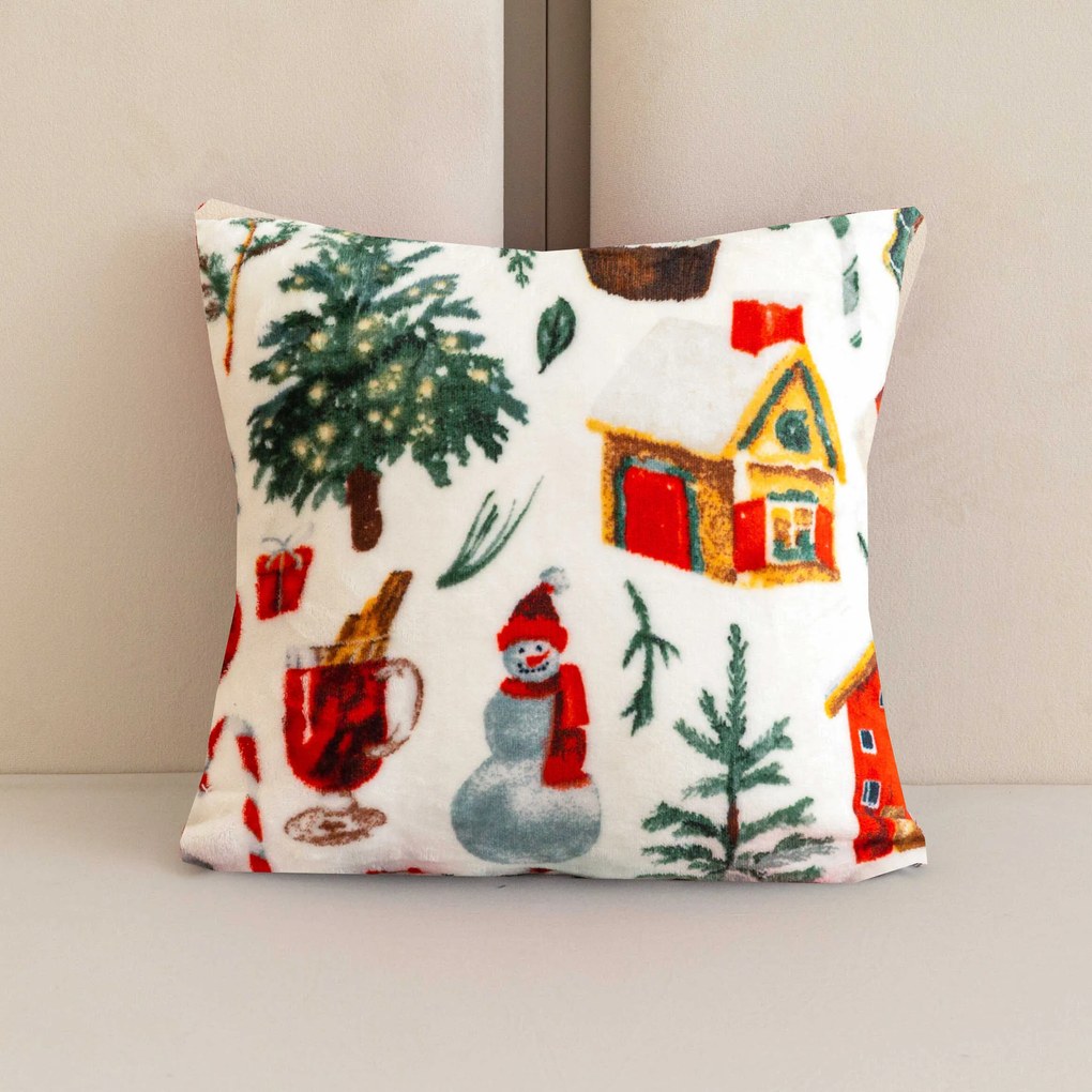 Mikroplüss párnahuzat FESTIVE MAGIC 45x45 cm, fehér