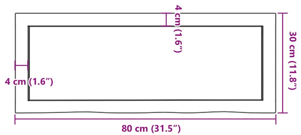 kezeletlen tömör fa fürdőszobai pult 80x30x(2-6) cm