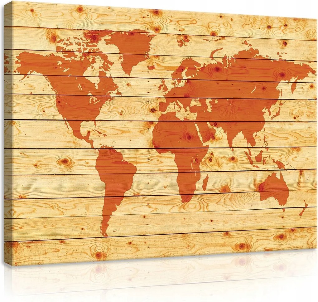 Vászonkép 100x75 Világtérkép fa vintage utazás földrajz textúra kontúrok
