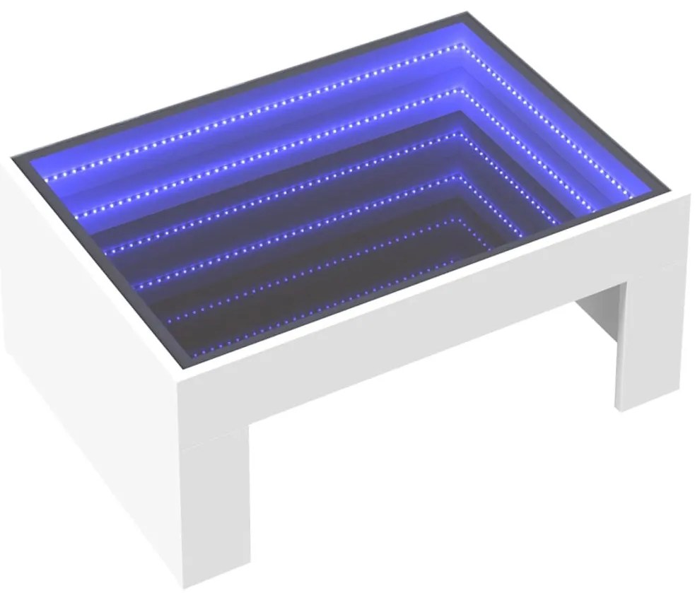 Fehér végtelen hatású LED-es dohányzóasztal 70 x 50 x 30 cm
