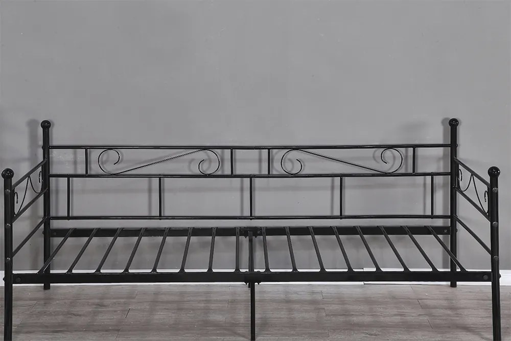 Fém kanapé - egyszemélyes ágy, fekete, 90x200, ROZALI