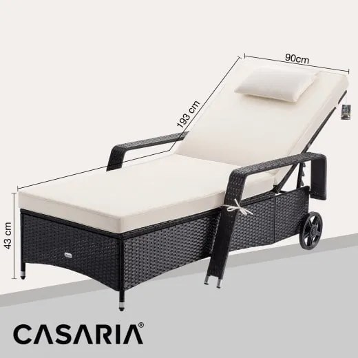 Casaria® Luxus fekvésű nyugágy fekete-krém párnákkal