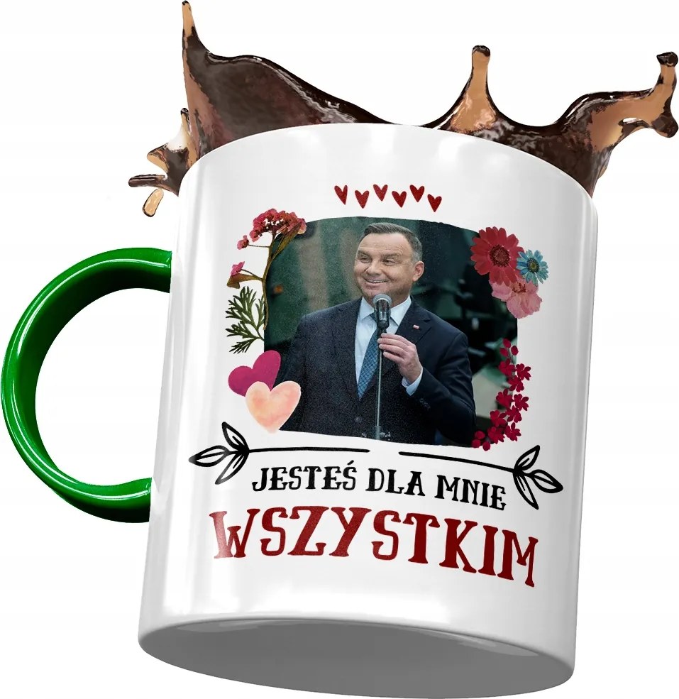 Bögre Zöld András Duda PiS elnök Ajándék Nyomtatott Fotóval