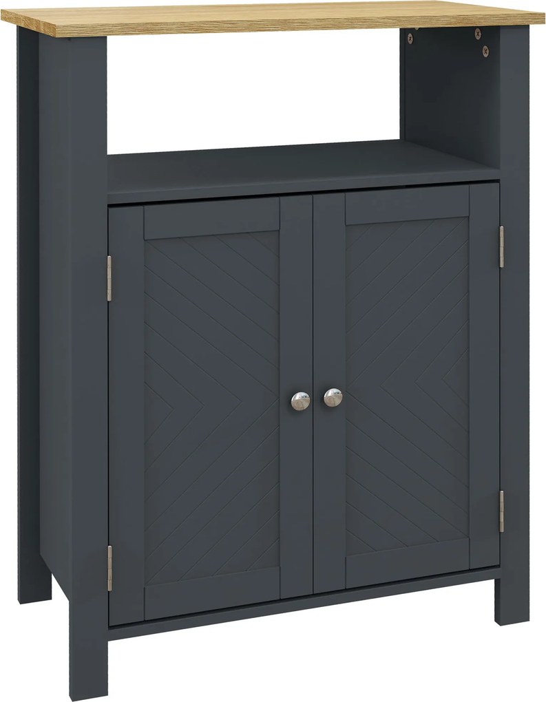 kleankin Fürdőszobai Szekrény 3 Polccal MDF-ből és Forgácslapból, Állítható Belső Polccal és 2 Kiemelt Ajtóval, 60x30x80.5 cm, Szürke és Fa Szín | Aos