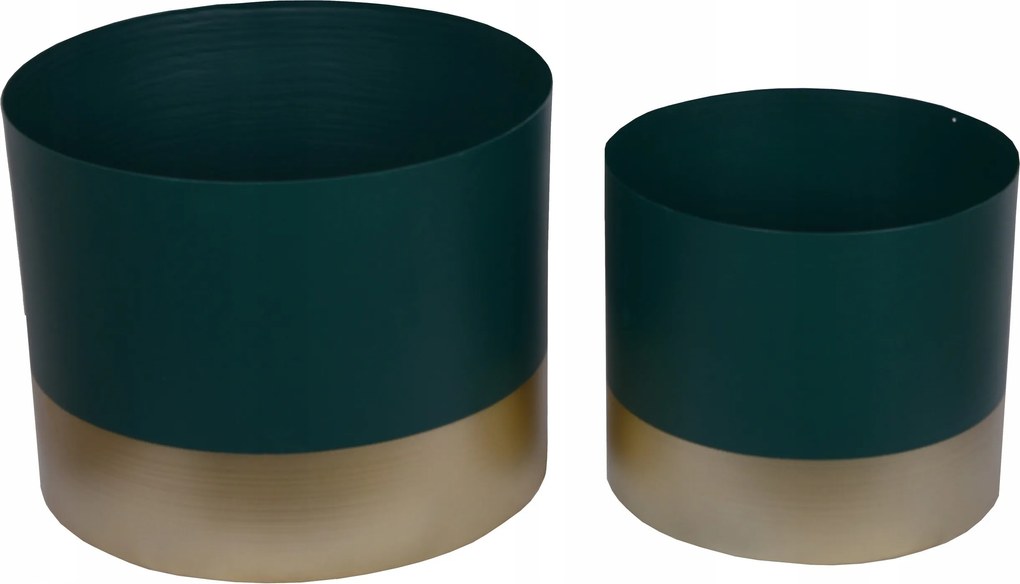 Zöld fém virágtartó arany csíkkal 24 cm