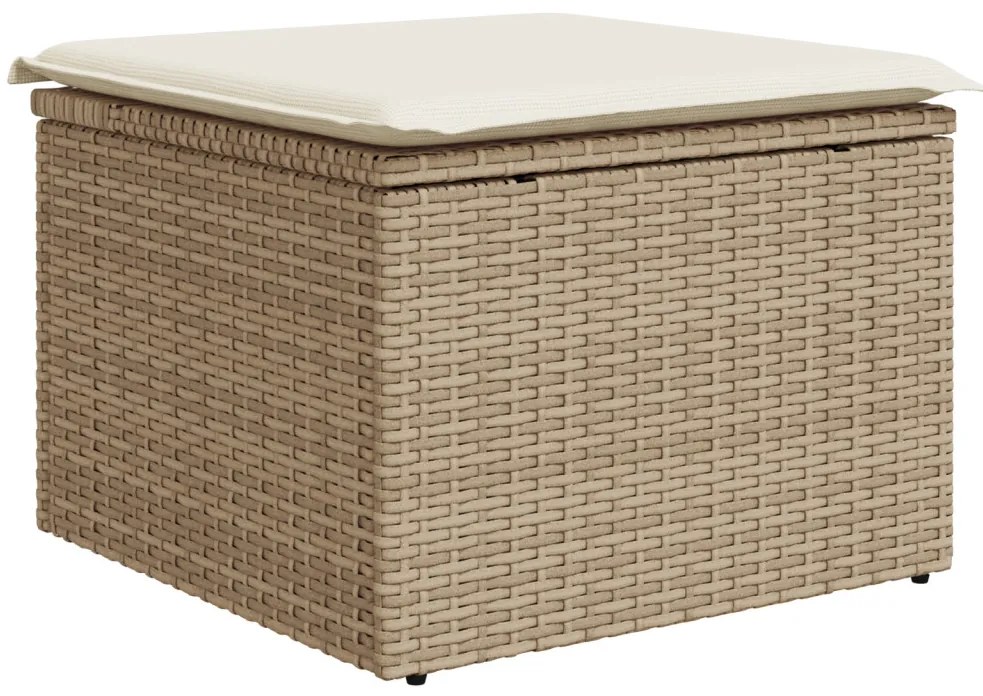 9 Részes Kert Sofa Szett Párnákkal Bézs Poli Rattan, 2-Fős Kert Sofa Párnákkal Bézs Poli Rattan