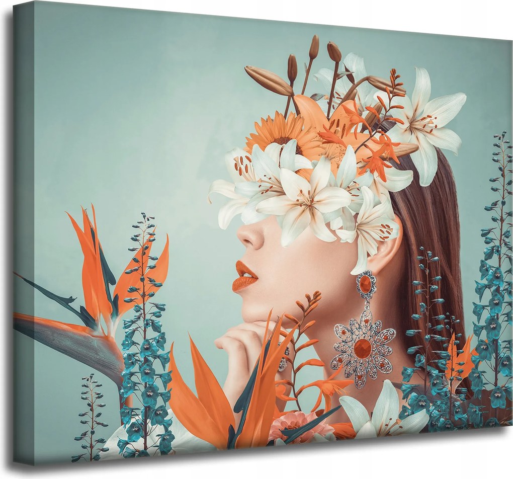 Vászonkép Nő Virágok Levelek Természet 50x40 cm Ajándéknak is tökéletes