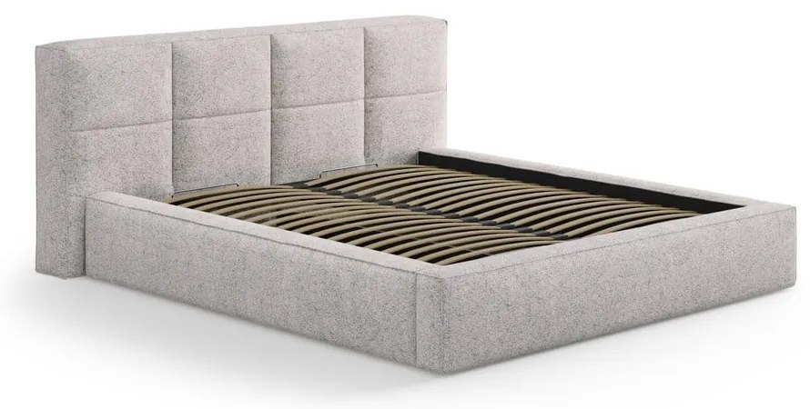 Bézs kárpitozott ágyneműtartós franciaágy ágyráccsal 200x200 cm Simon – Micadoni