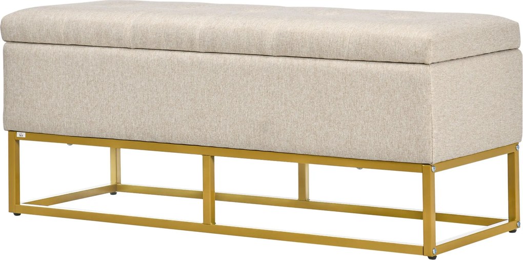 HOMCOM Tároló Ottoman Pad Gesztussal Kárpitozott Szintetikus Vászonban, Felhajtható Tetővel és Acél Lábbal, 110x44x48 cm | Aosom