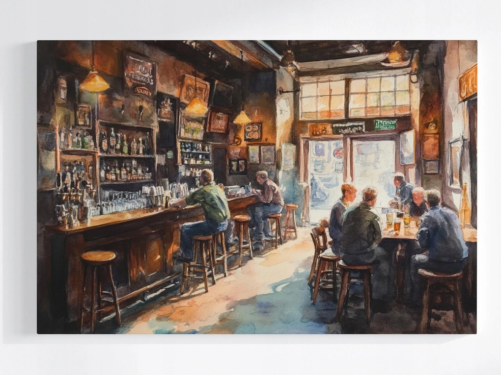 Vászonkép Canvas Ír Pub Vintage Belső Bár Akvarell 120x80
