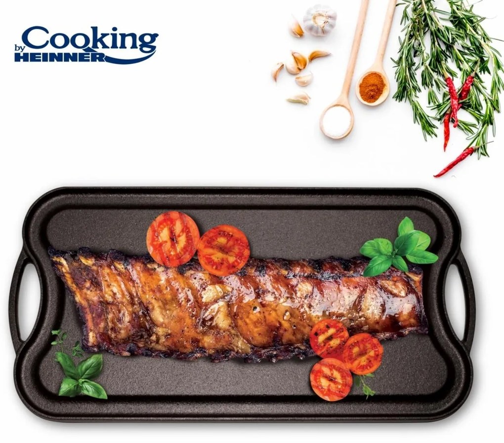 Heinner Grillező tálca/grillező lap, 51x26x2.5 cm, öntöttvas, fekete
