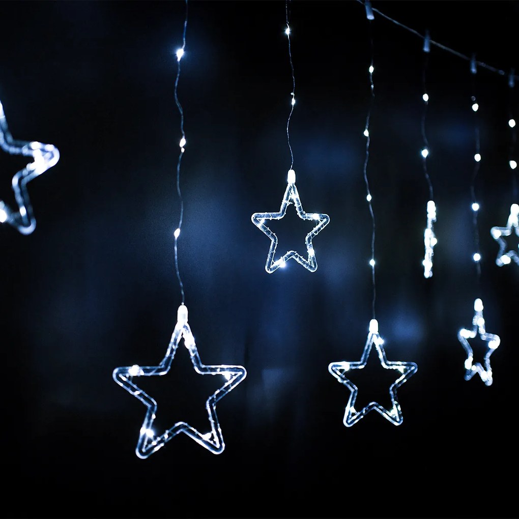 Kültéri fényfüggöny Stars, 200x60cm, LED, hidegfehér, időzítő, 8 funkció, elemes, 200 cm