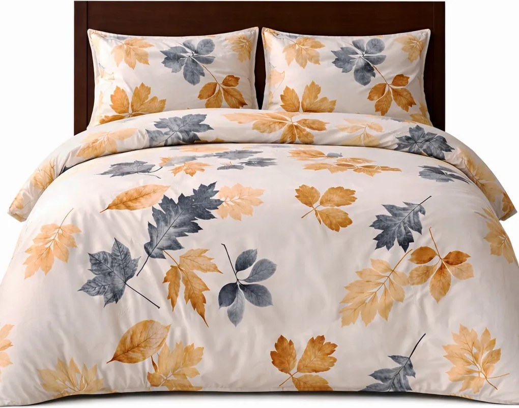 Flanela meleg ágyneműhuzat garnitúra 200x220 párnahuzat 3 részes, levelek, virágok