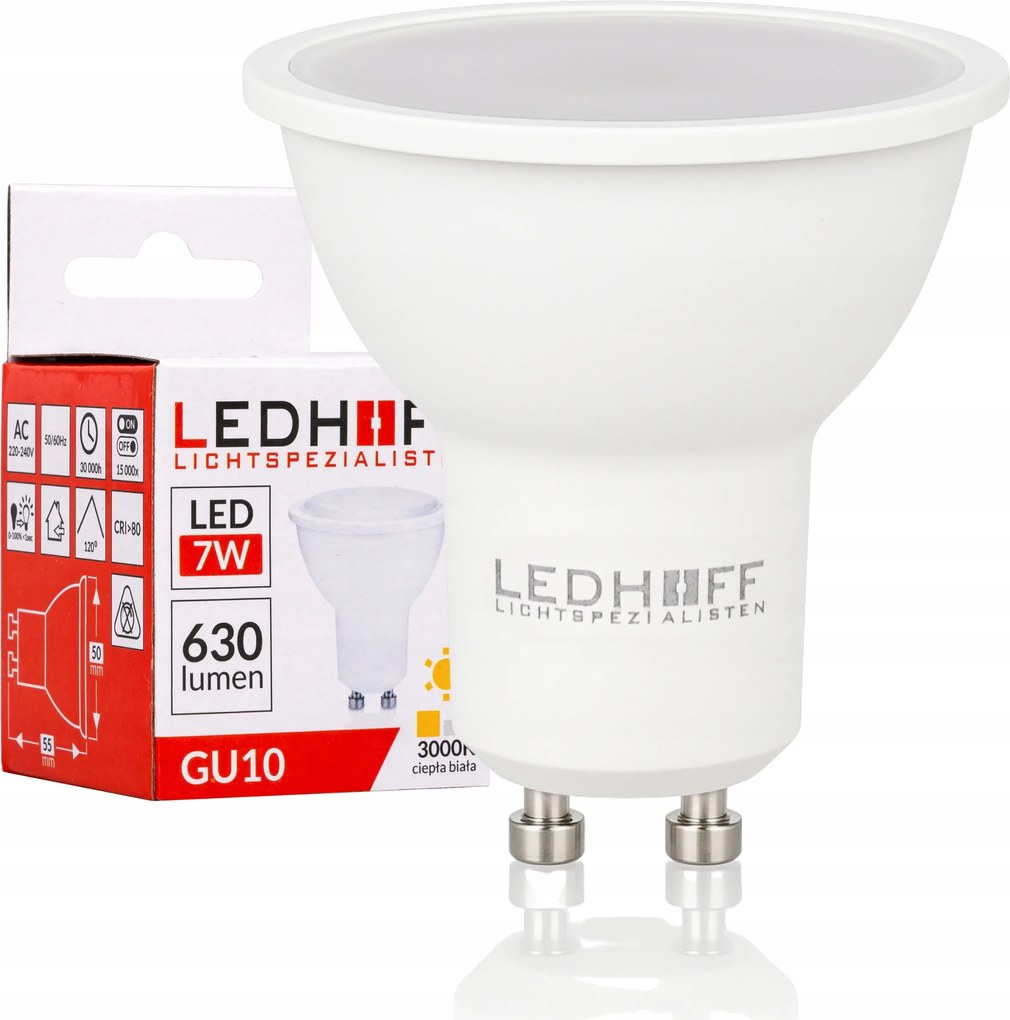 Led izzó GU10 fehér Meleg 7W 60W 630lm 3000K fényes Nem villog Erős