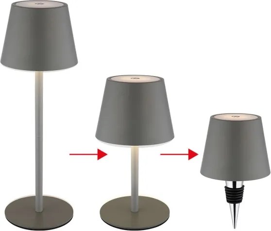 Globo 58488G-LED Dimmelhető érintéses tölthető kültéri asztali lámpa VANNIE 3W/5V IP54 1800mAh szürke