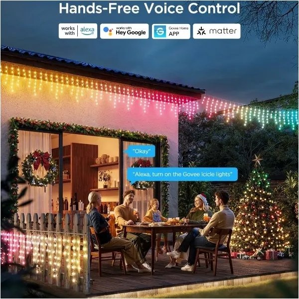 Govee - LED RGBIC Kültéri lánc Intelligens jégcsapok 10m Wi-Fi Matter IP65