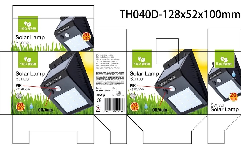 Happy Green Napelemes lámpa Sensor 20 LED, 4,9 x12,5 x 9,6 cm