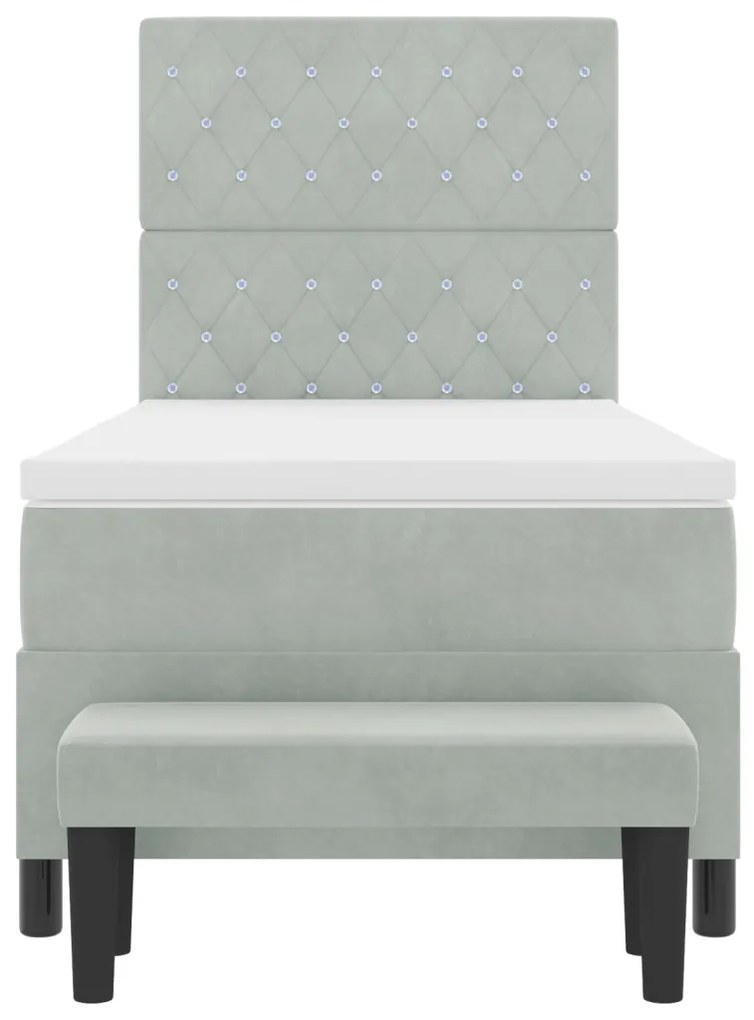 Box Spring Ágy Matraccal és Paddal Világosszürke 100x200 cm Bársony