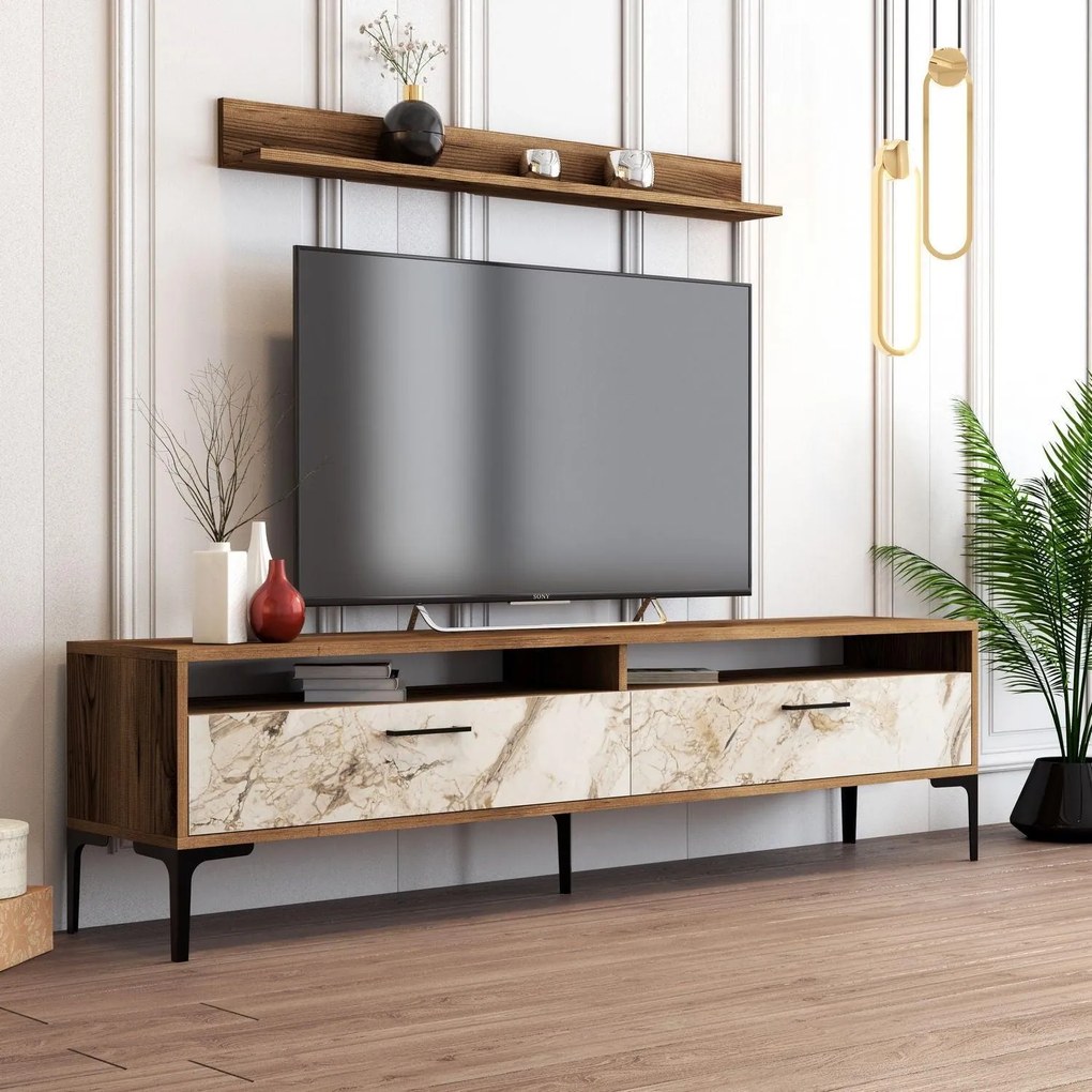 TV szekrény Istanbul - Diós, Fehér Marble