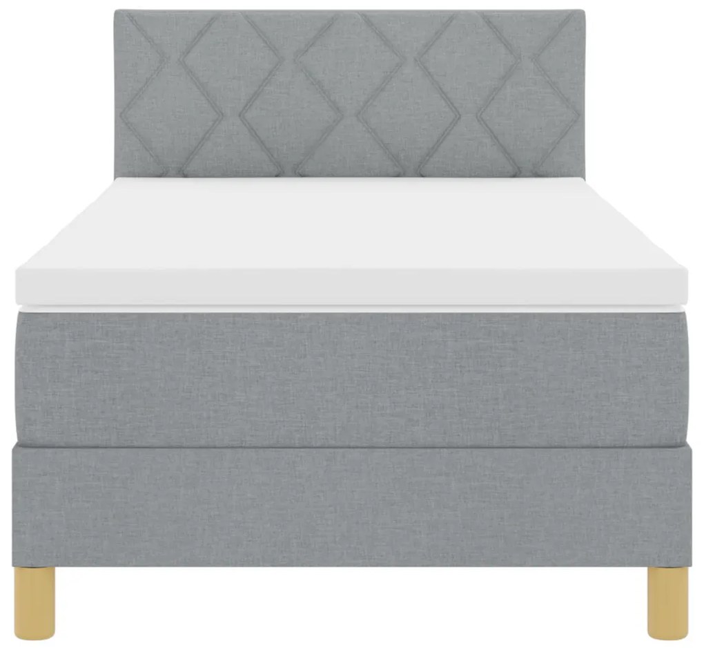 Box Spring ágy matraccal és LED világítással, világosszürke, 90x200 cm, szövet
