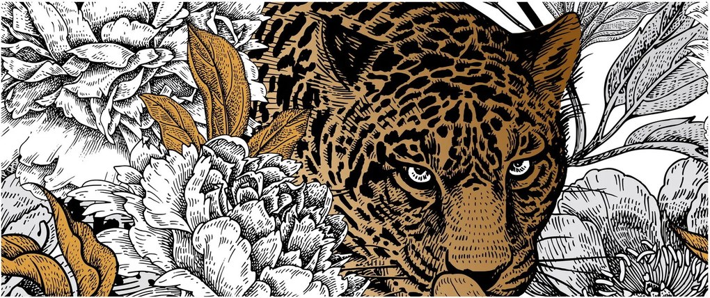 Kép - leopárd a virágok között (120x50 cm)