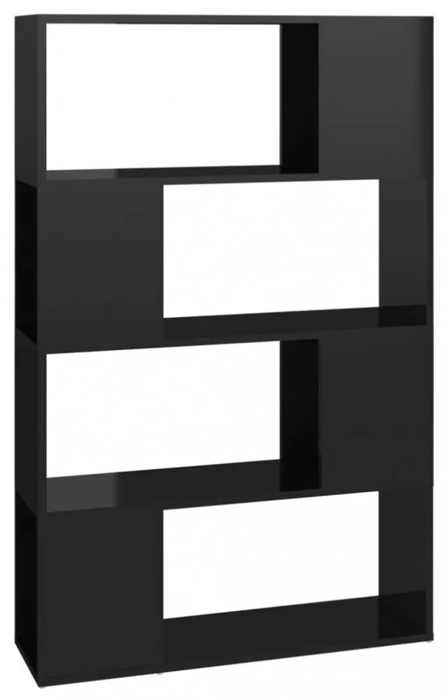 magasfényű fekete térelválasztó könyvszekrény 80x24x124,5 cm